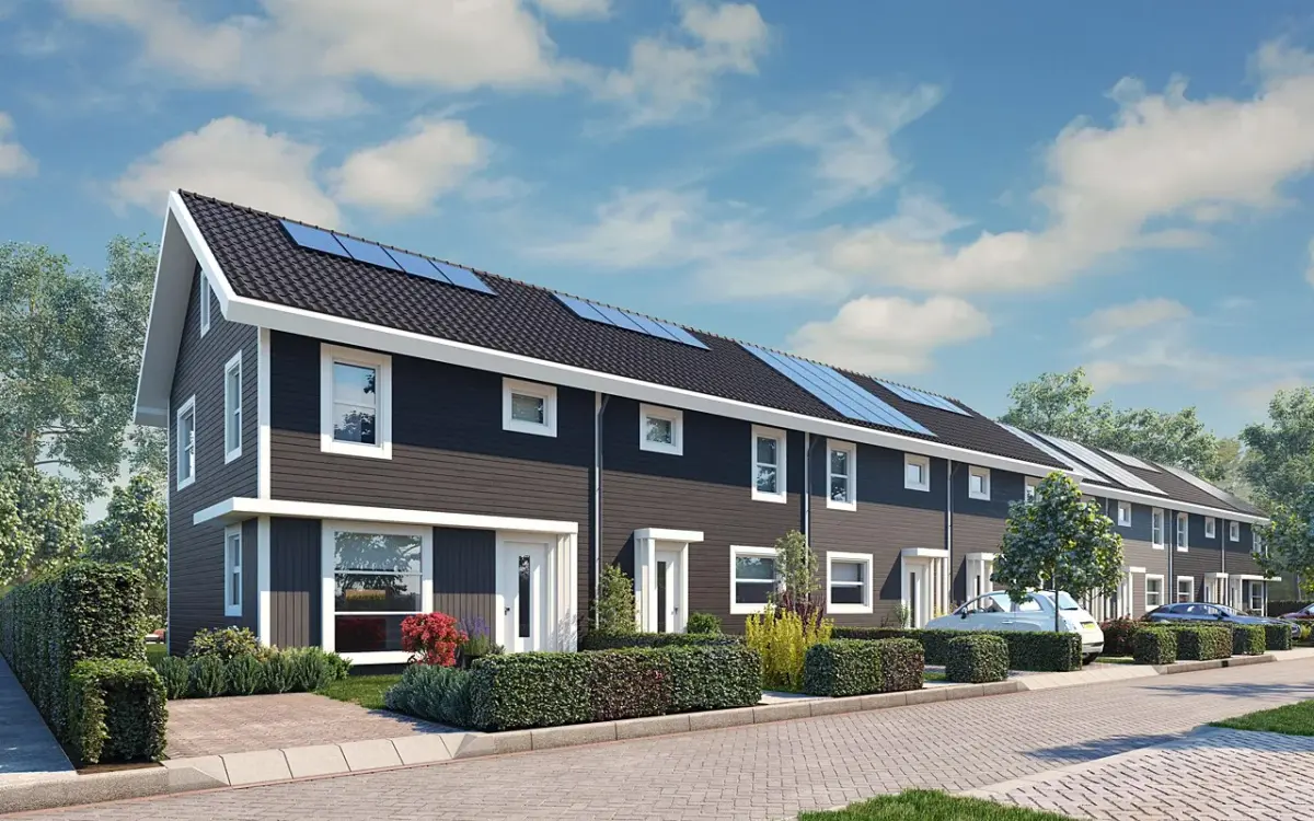 Impressie van de rijwoningen in Steenslân, Stiens